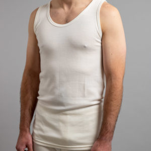 Front view of white Thermo Fleece – Men’s Sleeveless Athletic – Rich Merino Blend
