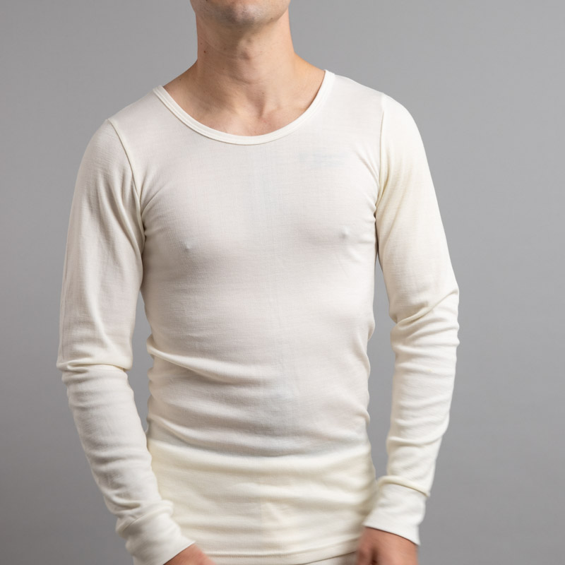 Front view of white Thermo Fleece – Men's Long Sleeve Top - Rich Merino Blend