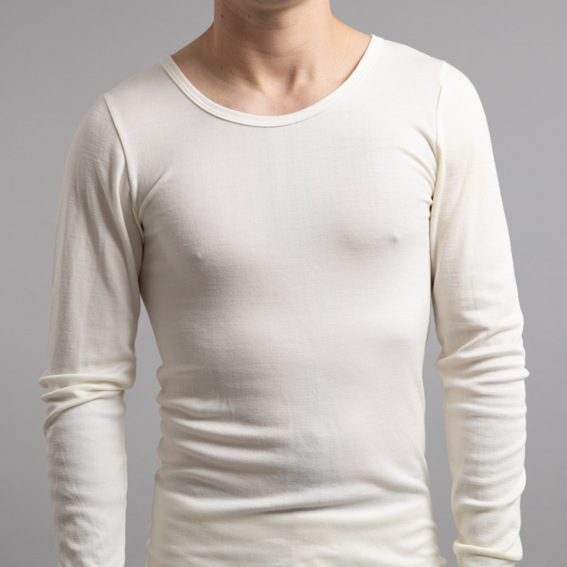 Front view of white Thermo Fleece – Men's Long Sleeve Top - Rich Merino Blend