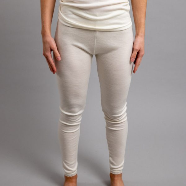 Front view of white Thermo Fleece – Ladies Long John - 100% Merino Wool