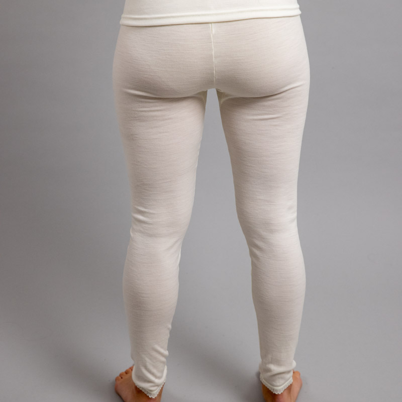 Rearview of white Thermo Fleece – Ladies Long John - 100% Merino Wool