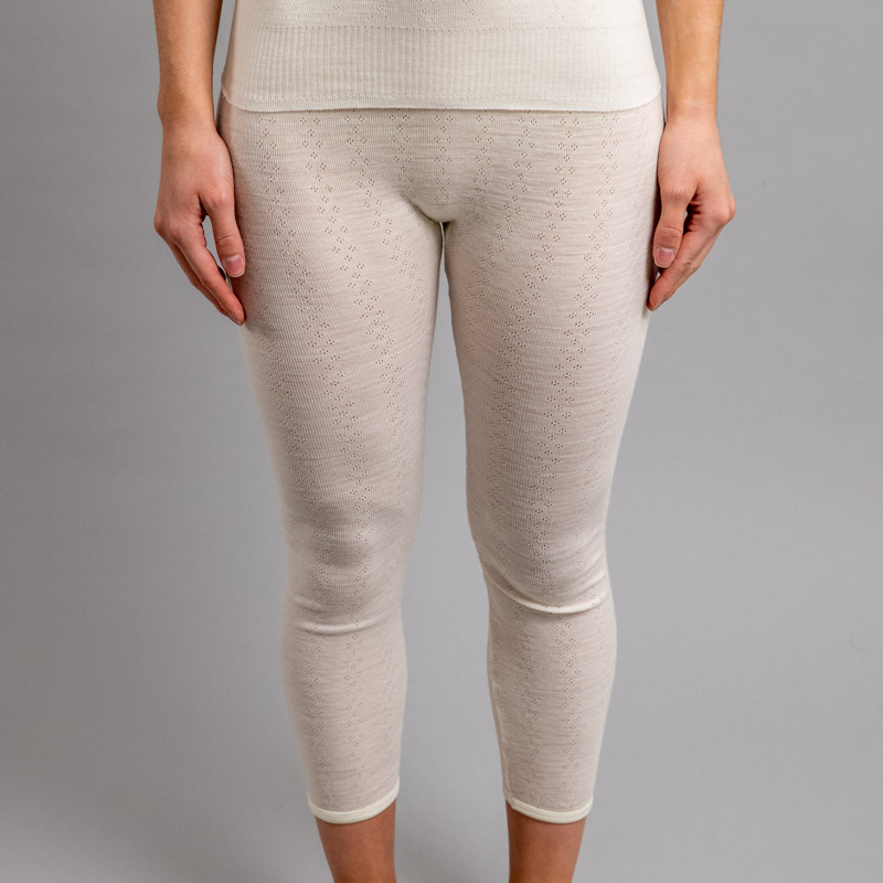 Front view of white Thermo Fleece – Ladies Long John – Rib Pointelle – 100% Merino Wool