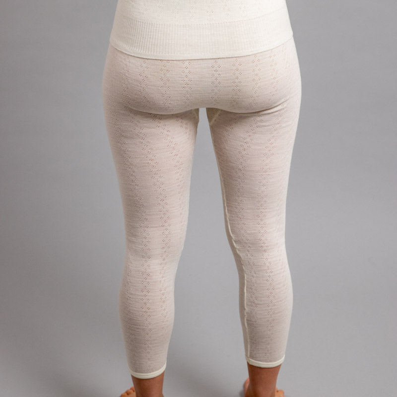 Rearview of white Thermo Fleece – Ladies Long John – Rib Pointelle – 100% Merino Wool