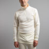 Front view of a male wearing white Merino Skins – Unisex Long Sleeve Half Zip Front
