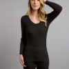 Front view of black Thermo Fleece – Ladies Long Sleeve Satin Bound Neck – 100% Merino Wool