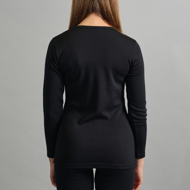 Merino Skins Lite ladies black long sleeve t shirt – back