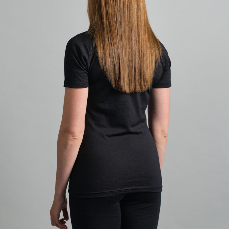 Merino Skins Lite ladies black short sleeve t shirt – rear