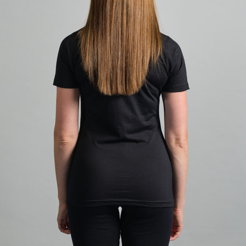 Merino Skins Lite ladies black short sleeve t shirt – back