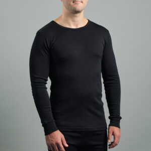 Merino Skins Lite mens black long sleeve t shirt – front