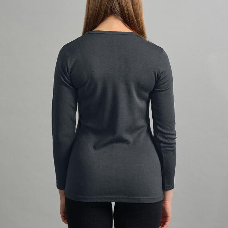 Merino Skins Lite ladies charcoal grey long sleeve t shirt – back view