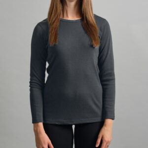 Merino Skins Lite ladies charcoal grey long sleeve t shirt – front view