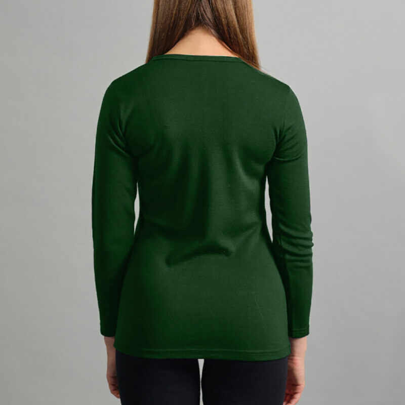 Merino Skins Lite ladies green pastures long sleeve t shirt – back view