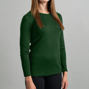 Merino Skins Lite ladies green pastures long sleeve t shirt – front angled