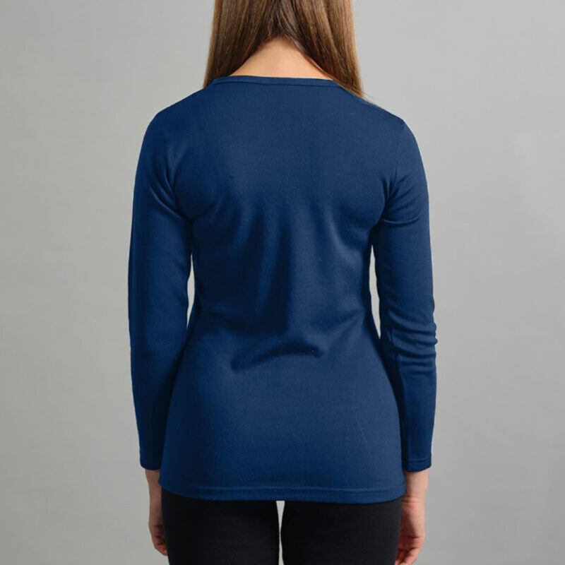 Merino Skins Lite ladies navy blue long sleeve t shirt – back view