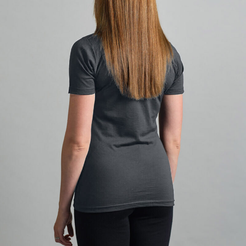 Merino Skins Lite ladies charcoal grey short sleeve t shirt – back view