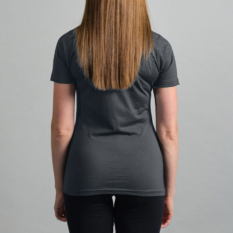 Merino Skins Lite ladies charcoal grey short sleeve t shirt – back view