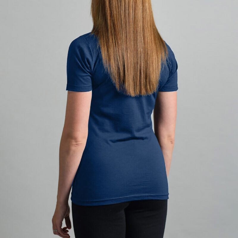Merino Skins Lite ladies navy blue short sleeve t shirt – back view
