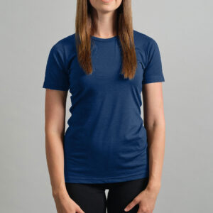 Merino Skins Lite ladies navy blue short sleeve t shirt – front view