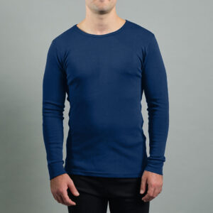 Merino Skins Lite mens navy blue long sleeve t shirt – front angled