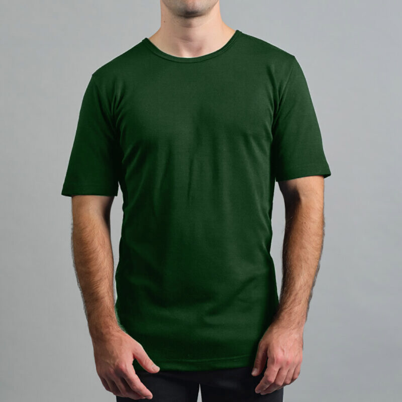 Merino Skins Lite mens green pastures short sleeve t shirt – front view