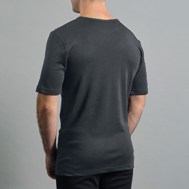 Merino Skins Lite mens charcoal grey short sleeve t shirt – back view