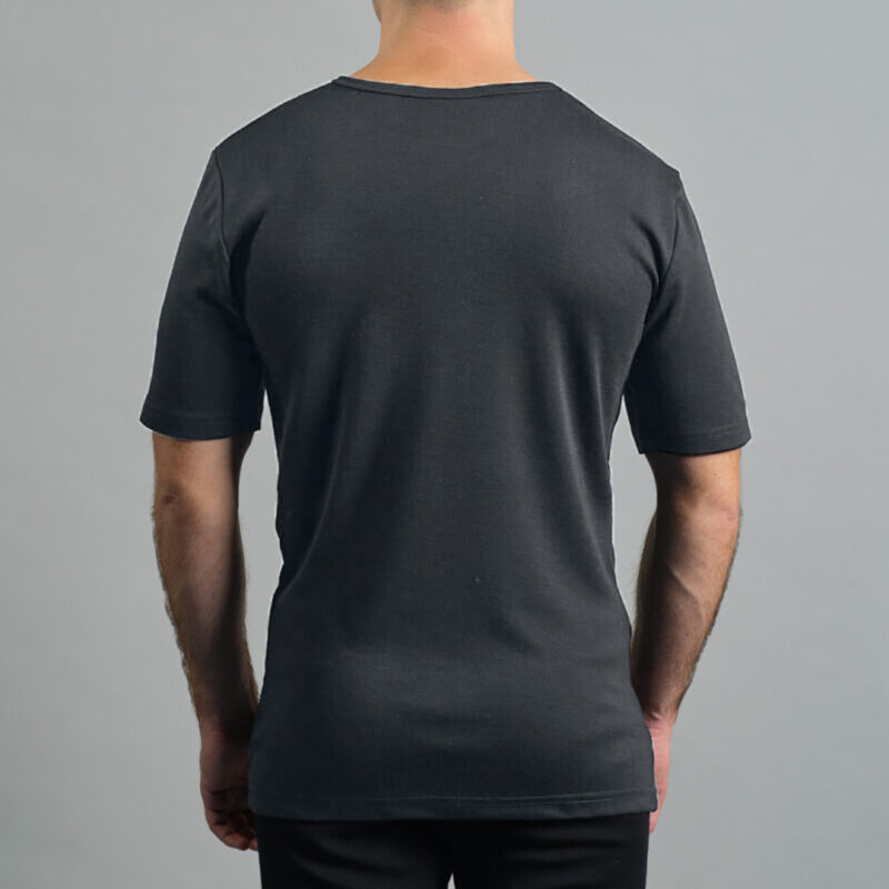 Merino Skins Lite mens charcoal grey short sleeve t shirt – back view