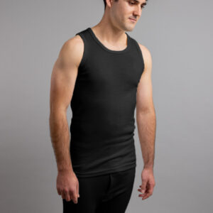 Side view of black Thermo Fleece – Men’s Merino singlet – 100% Merino Wool