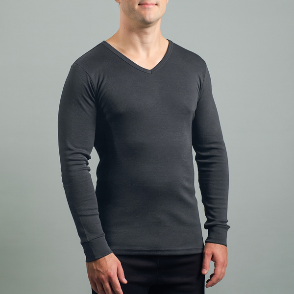 Merino Skins Lite custom v neck in gray