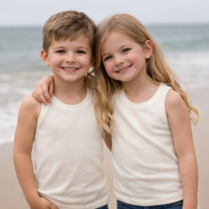 a boy and girl wearing Ktena unisex sleeveless thermal tops